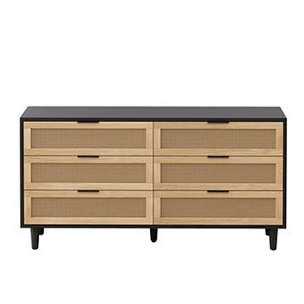 6-Drawer Rattan Storage Cabinet with White Drawer Slides, for Bedroom and Living Room