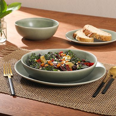 Gibson Elite Zion Mist 16 Piece Stoneware Reactive Glaze Plates and Bowls Modern Dinnerware Set