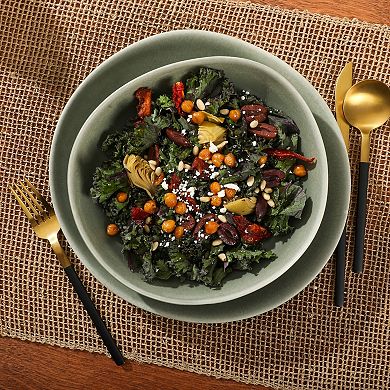 Gibson Elite Zion Mist 16 Piece Stoneware Reactive Glaze Plates and Bowls Modern Dinnerware Set