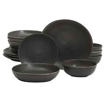 Gibson Elite Zion Mist 16 pc Stoneware Reactive Glaze Plates and Bowls Modern Dinnerware Set