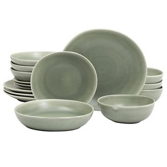 Gibson Elite Zion Mist 16 pc Stoneware Reactive Glaze Plates and Bowls Modern Dinnerware Set