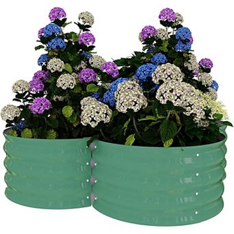 2 Pack Green Metal Raised Garden Beds with Flower Shape Design for Vegetables Flowers