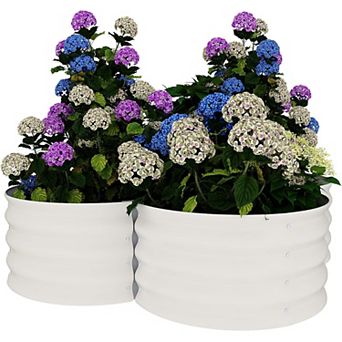 2 Pack Green Metal Raised Garden Beds with Flower Shape Design for Vegetables Flowers