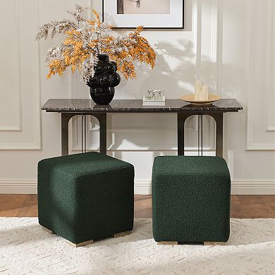 Square Boucle Upholstered Ottoman Set of 2