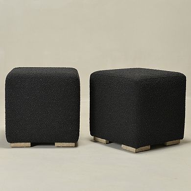 Square Boucle Upholstered Ottoman Set of 2