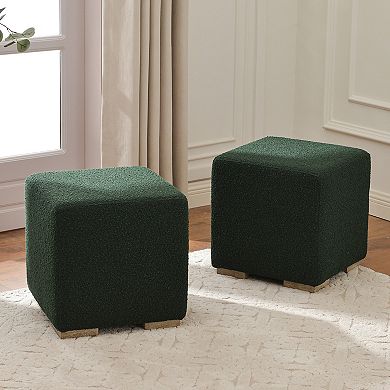 Square Boucle Upholstered Ottoman Set of 2