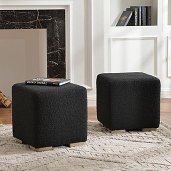 Square Boucle Upholstered Ottoman Set of 2