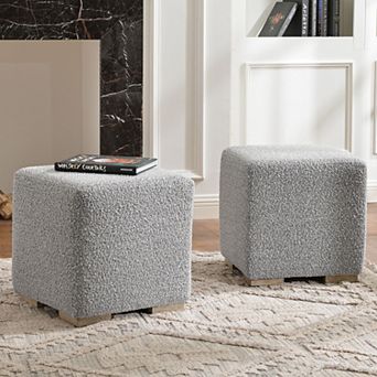 Square Boucle Upholstered Ottoman Set of 2