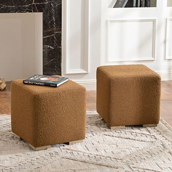 Square Boucle Upholstered Ottoman Set of 2
