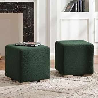 Square Boucle Upholstered Ottoman Set of 2