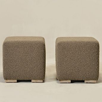 Square Boucle Upholstered Ottoman Set of 2
