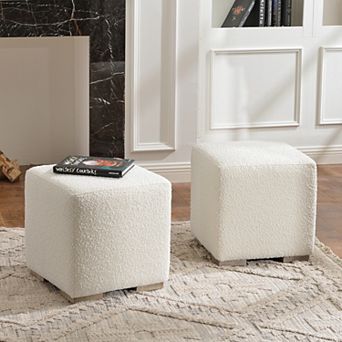 Square Boucle Upholstered Ottoman Set of 2