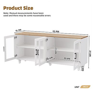 Trikiousd 63" Farmhouse TV Stand with Tempered Glass Doors and Solid Wood Legs
