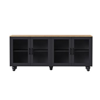 Trikiousd 63" Farmhouse TV Stand with Tempered Glass Doors and Solid Wood Legs