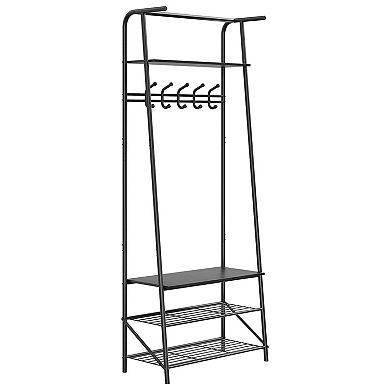 Hall Tree with 5 Hooks 4-in-1 Entryway Coat Rack and Shoe Storage Bench