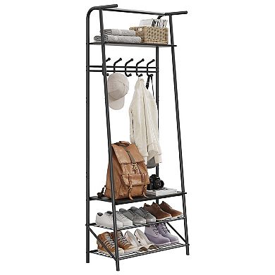 Hall Tree with 5 Hooks 4-in-1 Entryway Coat Rack and Shoe Storage Bench