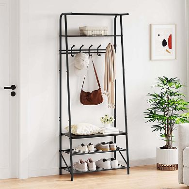 Hall Tree with 5 Hooks 4-in-1 Entryway Coat Rack and Shoe Storage Bench