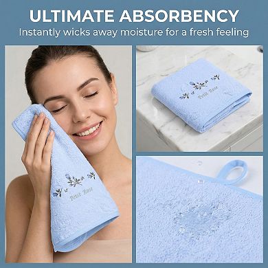 Pure Cotton Embroidered Floral Hand Towels for Bathroom, 2 Pack Soft Absorbent Towels 13" x 29"