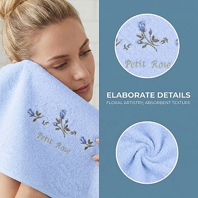 Pure Cotton Embroidered Floral Hand Towels for Bathroom, 2 Pack Soft Absorbent Towels 13" x 29"