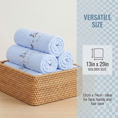 Pure Cotton Embroidered Floral Hand Towels for Bathroom, 2 Pack Soft Absorbent Towels 13" x 29"