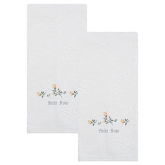 Pure Cotton Embroidered Floral Hand Towels for Bathroom, 2 Pack Soft Absorbent Towels 13" x 29"