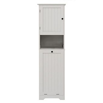 Laundry Storage Cabinet with Double Compartment and Folded Towel Shelf
