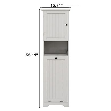 Laundry Storage Cabinet with Double Compartment and Folded Towel Shelf
