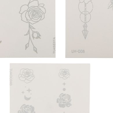 Realistic Butterfly Roses Pattern Fake Tattoos Gray 3 Pcs