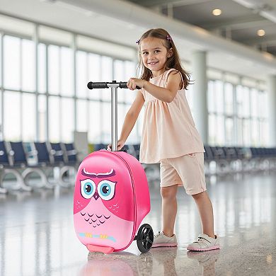 Kids Ride On Scooter Luggage With Flash Wheels And Adjustable Handle