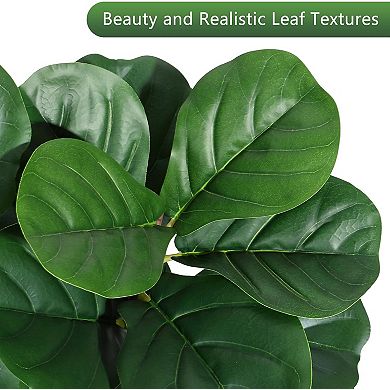 7ft faux fiddle leaf fig, white planter, weighted base, low-maintenance indoor plant.