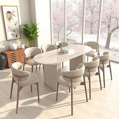 Heybly Extendable Oval Dining Table for 48 People, MDF Kitchen Table with Travertine Finish