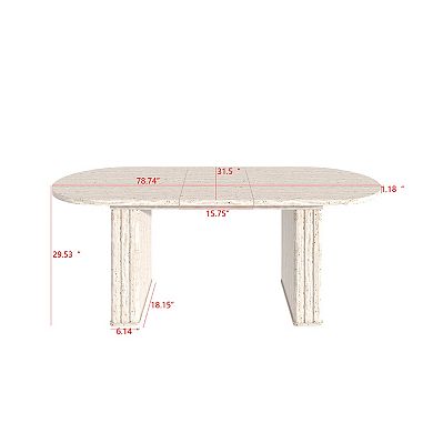 Heybly Extendable Oval Dining Table for 48 People, MDF Kitchen Table with Travertine Finish