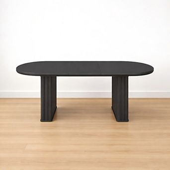 Heybly Extendable Oval Dining Table for 48 People, MDF Kitchen Table with Travertine Finish