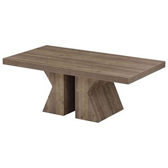 Rectangular Pine Wood Coffee Table with Thick Base for Living Room or Lounge - Brown