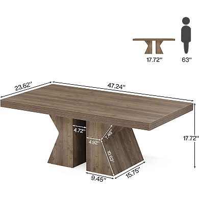 Rectangular Pine Wood Coffee Table with Thick Base for Living Room or Lounge - Brown