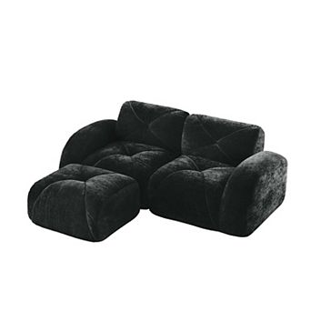 L Shaped Boneless Sofa with Ottoman Soft Velvet Tufted No Assembly Bedroom Lounge
