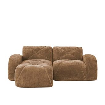 L Shaped Boneless Sofa with Ottoman Soft Velvet Tufted No Assembly Bedroom Lounge