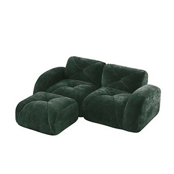 L Shaped Boneless Sofa with Ottoman Soft Velvet Tufted No Assembly Bedroom Lounge