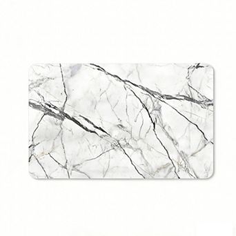 White Gray Marble Floor Mat, Anti-Slip Luxury Modern Entryway Rug
