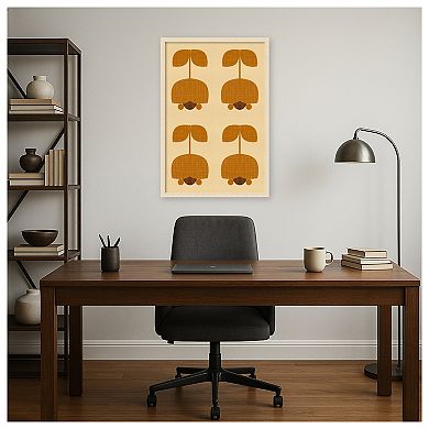 Amanti Art Framed Fabric Pinboard, Mid-Century Tulip Style Printed Bulletin Board