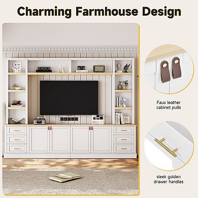 Trikiousd 4-Piece Farmhouse TV Stand Set with Adjustable Shelves & 6 Drawers for TVs Up to 75"