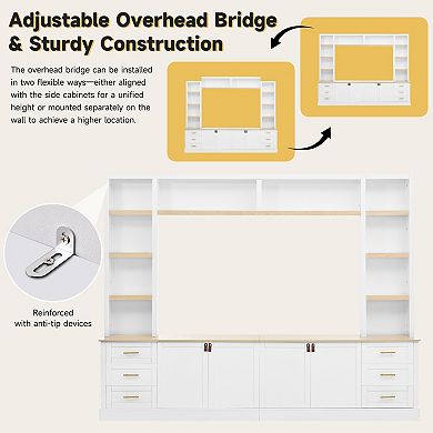 Trikiousd 4-Piece Farmhouse TV Stand Set with Adjustable Shelves & 6 Drawers for TVs Up to 75"