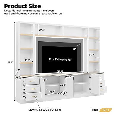 Trikiousd 4-Piece Farmhouse TV Stand Set with Adjustable Shelves & 6 Drawers for TVs Up to 75"
