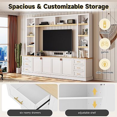 Trikiousd 4-Piece Farmhouse TV Stand Set with Adjustable Shelves & 6 Drawers for TVs Up to 75"