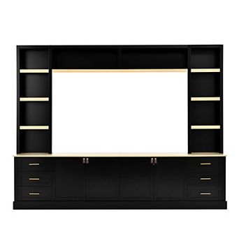 Trikiousd 4 pc Farmhouse TV Stand Set with Adjustable Shelves & 6 Drawers for TVs Up to 75"