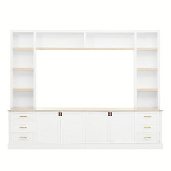 Trikiousd 4 pc Farmhouse TV Stand Set with Adjustable Shelves & 6 Drawers for TVs Up to 75"