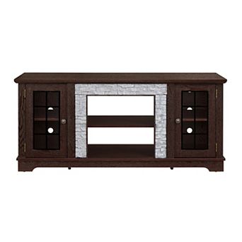 Trikiousd 58" Modern TV Stand with 2-Door Storage, Faux Stone Media Console