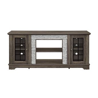 Trikiousd 58" Modern TV Stand with 2-Door Storage, Faux Stone Media Console
