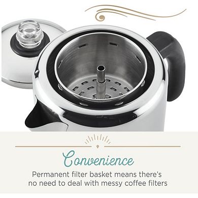 Zoulao Classic Stainless Steel 12-Cup Coffee Percolator, Silver.