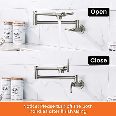 Wall Mounted Double Handle 1.8 GPM Pot Filler with 2 Built-in Ceramic Cartridge